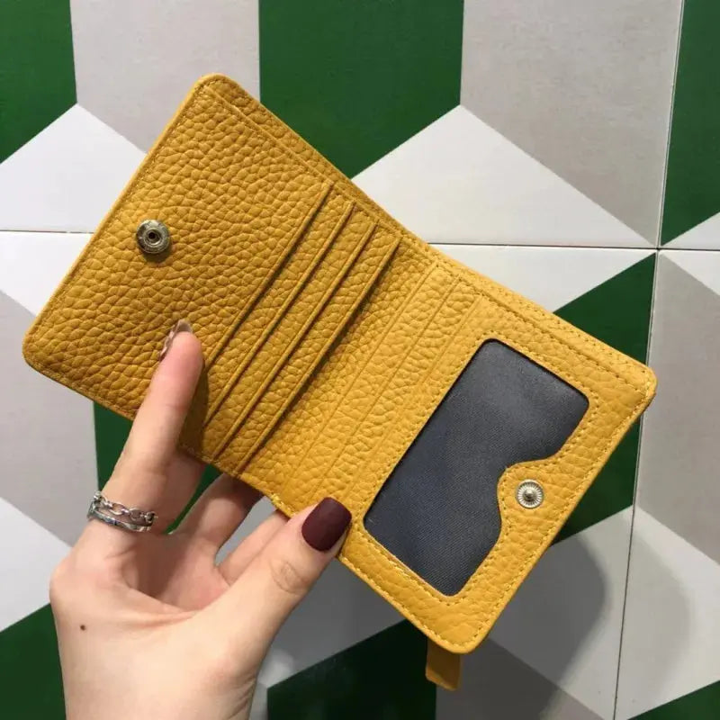 Cowhide Women's Purses Short Thin Small Wallet Chic Christmas Deer Button Ladies Genuine Leather Card Holder Wallet Coin Purse luxecrown.co.uk