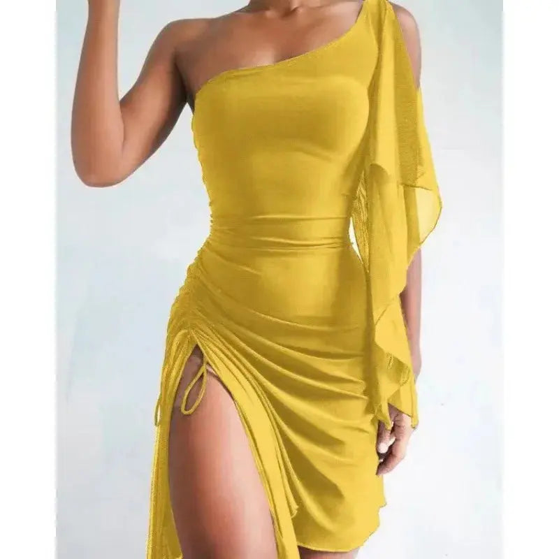Customizable High Waist Midi Dress with Lace Sleeves Asymmetrical Hem Street Style Cotton Gown for Women Spring Summer luxecrown.co.uk