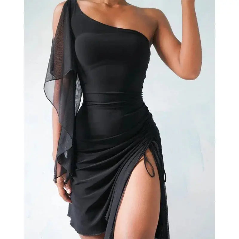 Customizable High Waist Midi Dress with Lace Sleeves Asymmetrical Hem Street Style Cotton Gown for Women Spring Summer luxecrown.co.uk