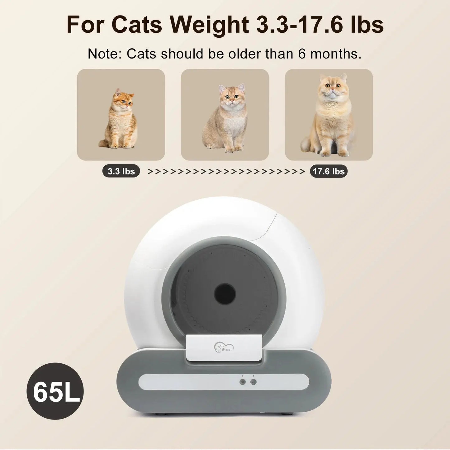 DOEL 65L Self-Cleaning Cat Litter Box App Control, ONLY Supports 2.4G WiFi w/Litter Mat&Trash Bags, Fit for Tofu & Mixed Litter luxecrown.co.uk