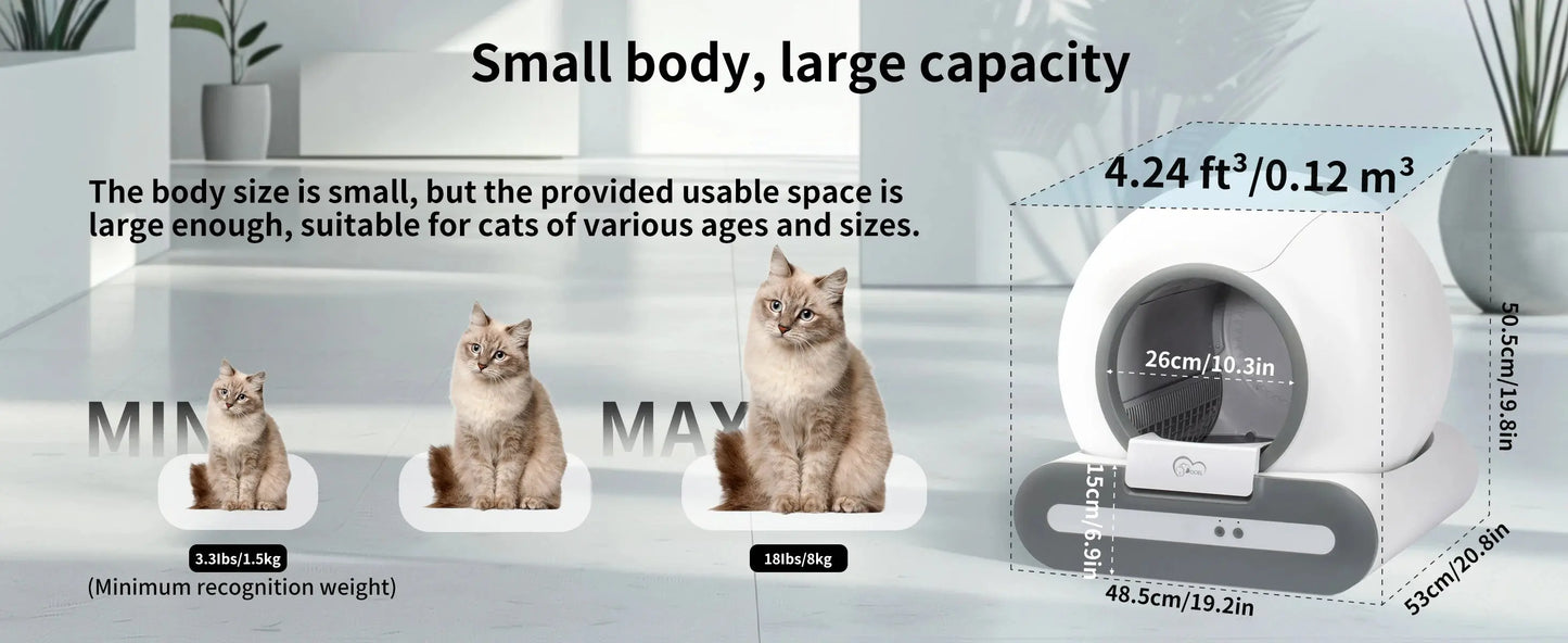 DOEL 65L Self-Cleaning Cat Litter Box App Control, ONLY Supports 2.4G WiFi w/Litter Mat&Trash Bags, Fit for Tofu & Mixed Litter luxecrown.co.uk