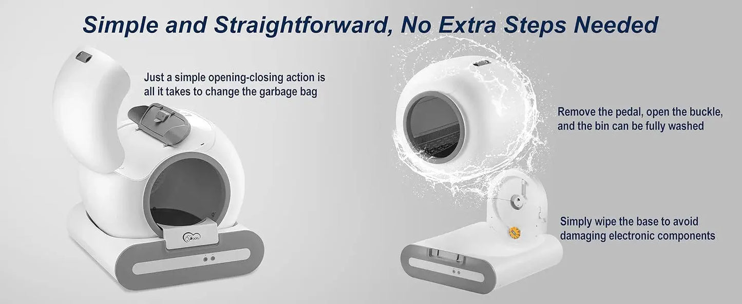 DOEL 65L Self-Cleaning Cat Litter Box App Control, ONLY Supports 2.4G WiFi w/Litter Mat&Trash Bags, Fit for Tofu & Mixed Litter luxecrown.co.uk