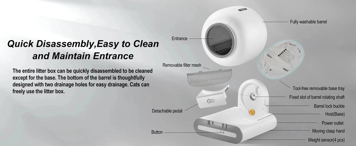 DOEL 65L Self-Cleaning Cat Litter Box App Control, ONLY Supports 2.4G WiFi w/Litter Mat&Trash Bags, Fit for Tofu & Mixed Litter luxecrown.co.uk