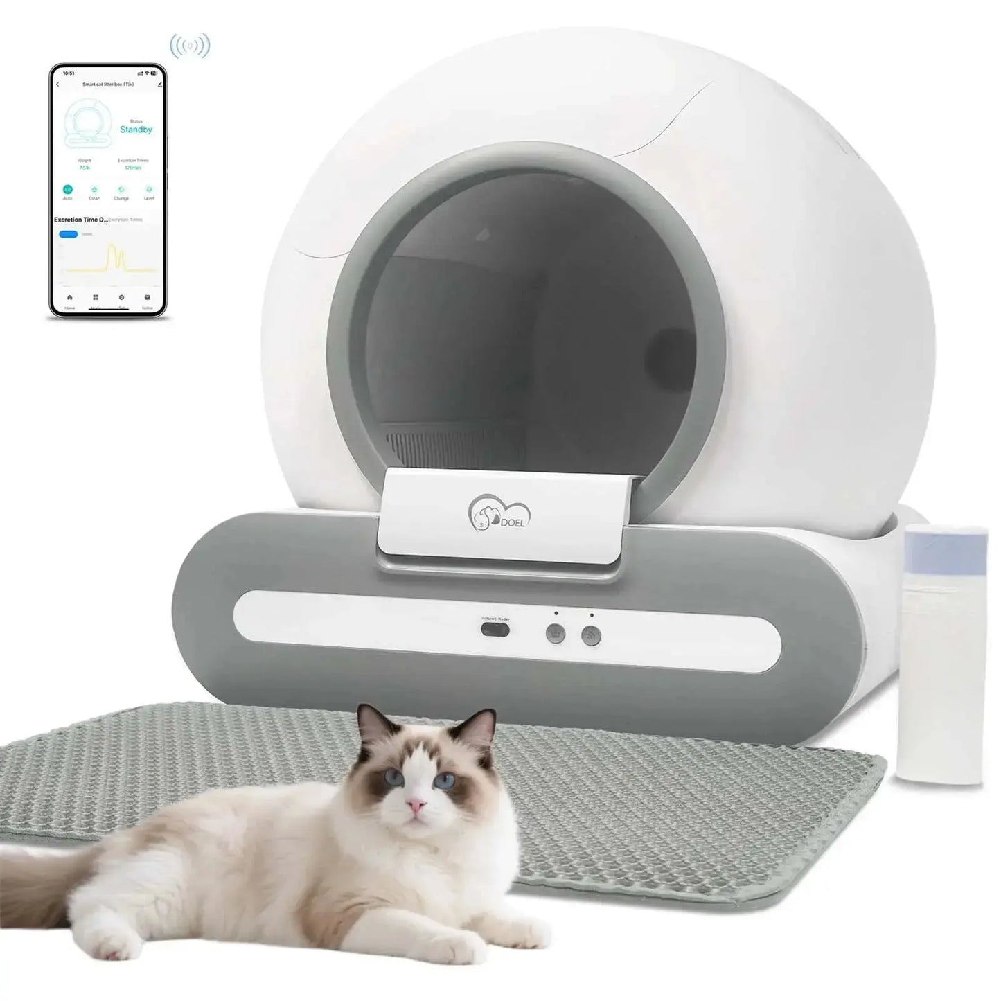 DOEL 65L Self-Cleaning Cat Litter Box App Control, ONLY Supports 2.4G WiFi w/Litter Mat&Trash Bags, Fit for Tofu & Mixed Litter luxecrown.co.uk