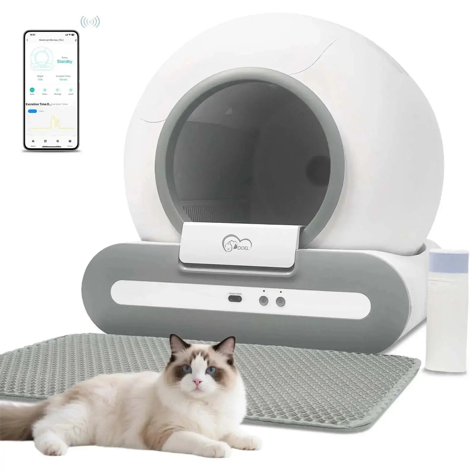 DOEL 65L Self-Cleaning Cat Litter Box App Control, ONLY Supports 2.4G WiFi w/Litter Mat&Trash Bags, Fit for Tofu & Mixed Litter luxecrown.co.uk