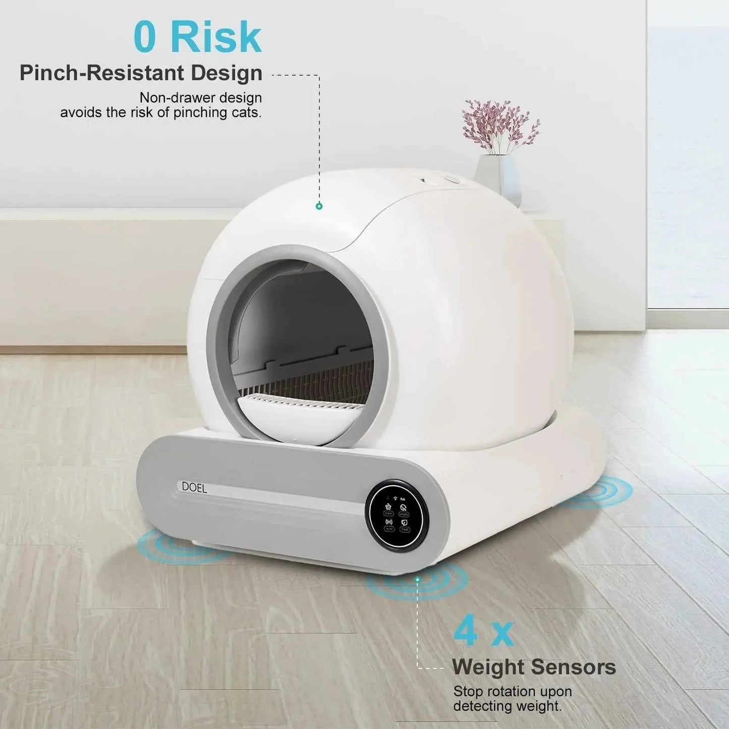 DOEL Self Cleaning Cat Litter Box 65L Automatic Cat Litter Box w/ Trash Bag & Litter Mat Smart Cat Toilet App Control 2.4G WiFi