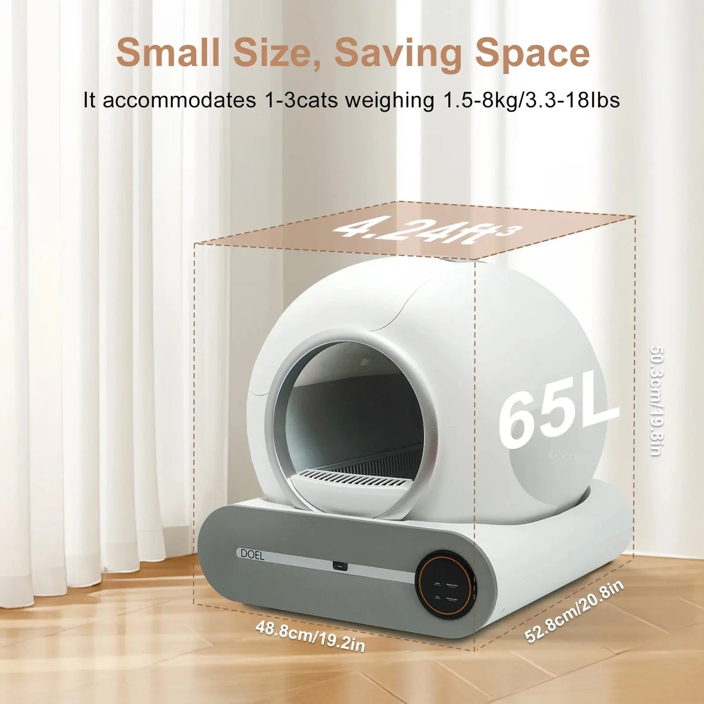 DOEL Self Cleaning Cat Litter Box 65L Automatic Cat Litter Box w/ Trash Bag & Litter Mat Smart Cat Toilet App Control 2.4G WiFi luxecrown.co.uk