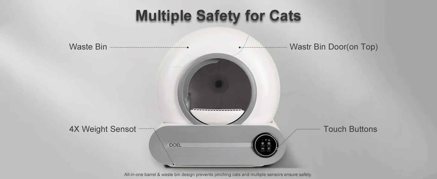 DOEL Self Cleaning Cat Litter Box 65L Automatic Cat Litter Box w/ Trash Bag & Litter Mat Smart Cat Toilet App Control 2.4G WiFi luxecrown.co.uk