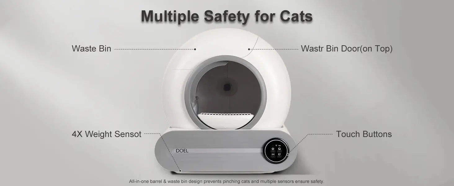 DOEL Self Cleaning Cat Litter Box 65L Automatic Cat Litter Box w/ Trash Bag & Litter Mat Smart Cat Toilet App Control 2.4G WiFi luxecrown.co.uk