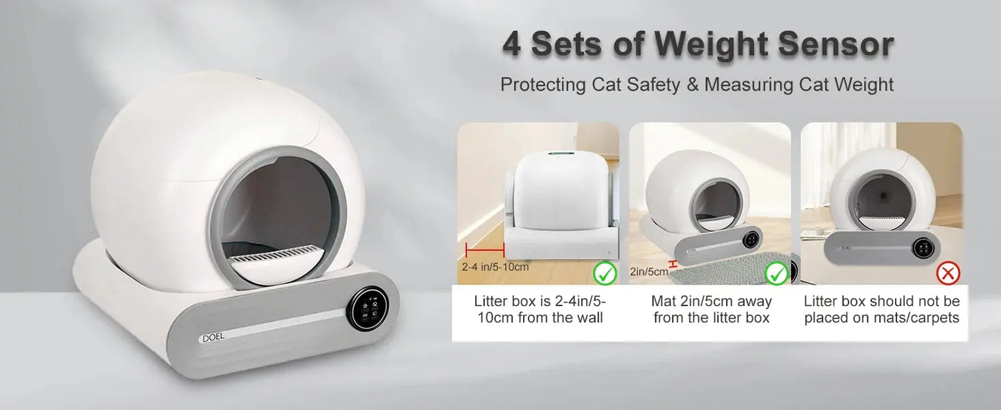 DOEL Self Cleaning Cat Litter Box 65L Automatic Cat Litter Box w/ Trash Bag & Litter Mat Smart Cat Toilet App Control 2.4G WiFi luxecrown.co.uk