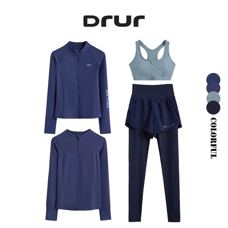 DRUR 4pcs Yoga Suit Women Sports Bra High Waist Leggings And Jacekets Sets Sport Outfit Fitness Workout Clothes Lady Sportswear luxecrown.co.uk