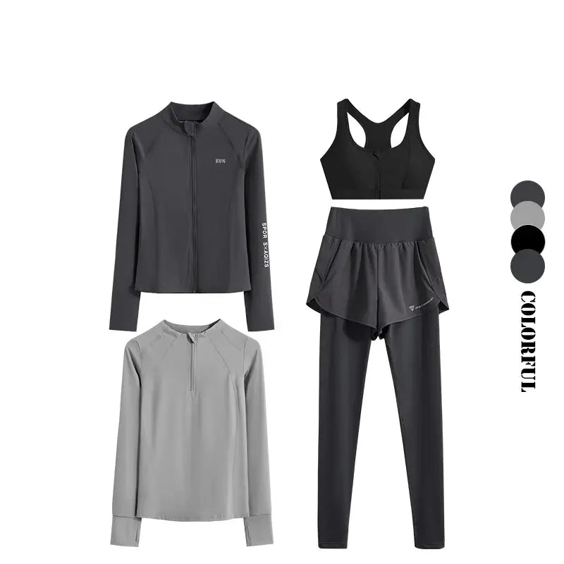 DRUR 4pcs Yoga Suit Women Sports Bra High Waist Leggings And Jacekets Sets Sport Outfit Fitness Workout Clothes Lady Sportswear luxecrown.co.uk