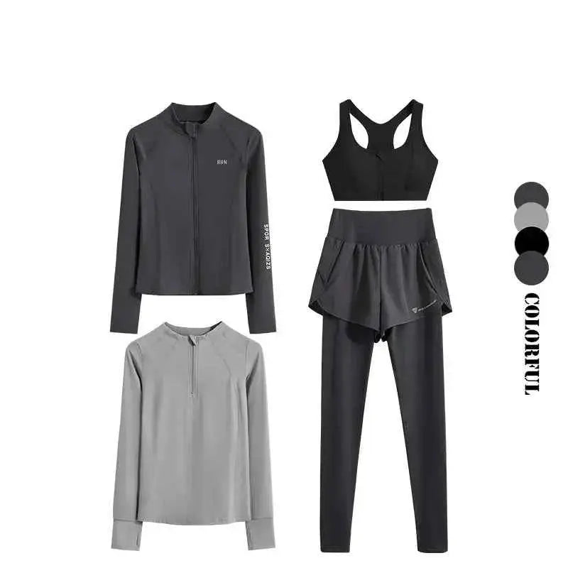DRUR 4pcs Yoga Suit Women Sports Bra High Waist Leggings And Jacekets Sets Sport Outfit Fitness Workout Clothes Lady Sportswear
