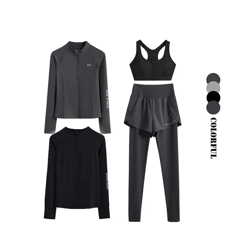 DRUR 4pcs Yoga Suit Women Sports Bra High Waist Leggings And Jacekets Sets Sport Outfit Fitness Workout Clothes Lady Sportswear luxecrown.co.uk