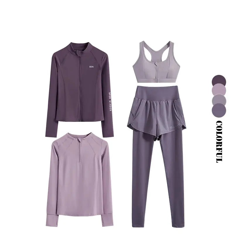 DRUR 4pcs Yoga Suit Women Sports Bra High Waist Leggings And Jacekets Sets Sport Outfit Fitness Workout Clothes Lady Sportswear luxecrown.co.uk