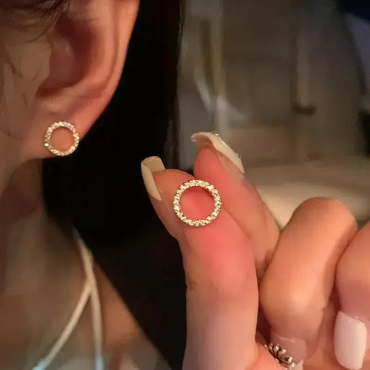 Delicate Small Circle Stud Earrings for Women Gold Color Crystal Minimalist Korean Party Summer Fashion Jewelry Accessories Streetsharks