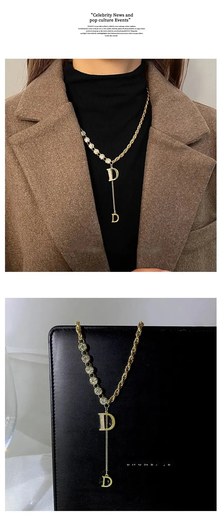 Design Sense Micro Setting Zircon D Letter Pendant Long Necklace Winter Sweater Chain Fashion Jewelry For Woman Girls Party Gift Streetsharks