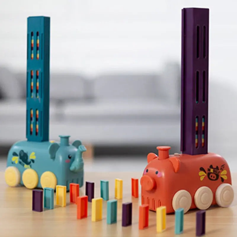 Domino Train Toy Stacking Block Set Domino Building Block Brain Developmental Electric Car Cartoon Block For Kids StreetSharks