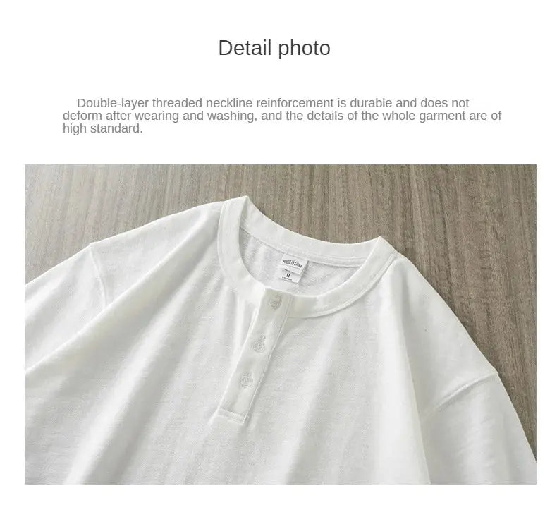 Dukeen 320g Heavyweight Henley Shirt for Men Short Sleeved Summer 100% Cotton Oversized White T Shirt Man Clothing luxecrown.co.uk