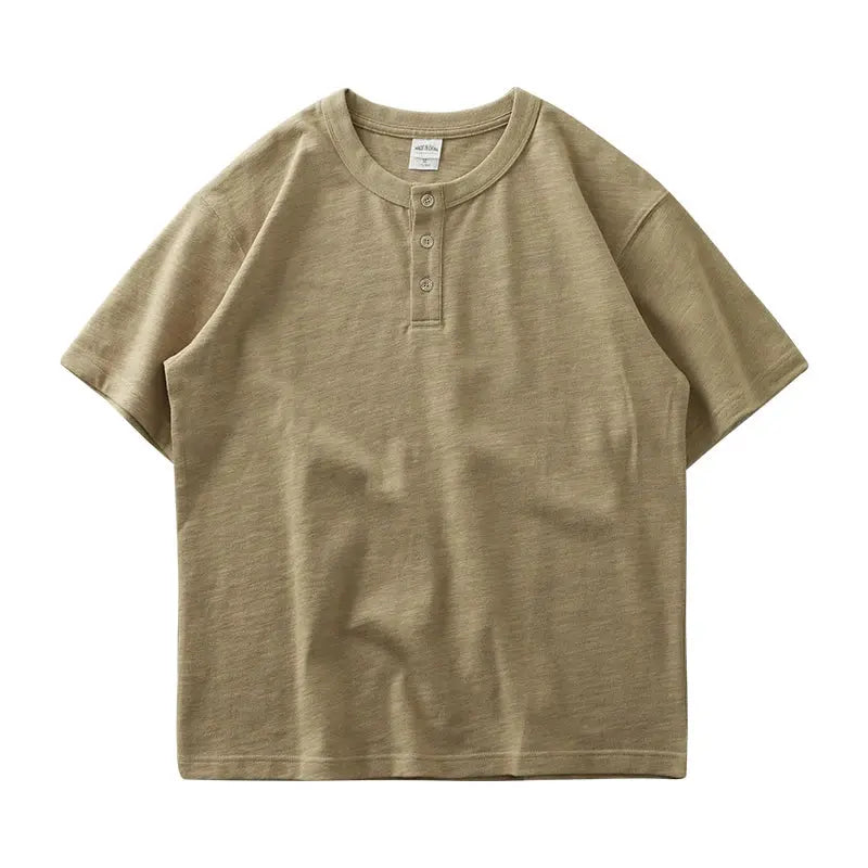 Dukeen 320g Heavyweight Henley Shirt for Men Short Sleeved Summer 100% Cotton Oversized White T Shirt Man Clothing luxecrown.co.uk