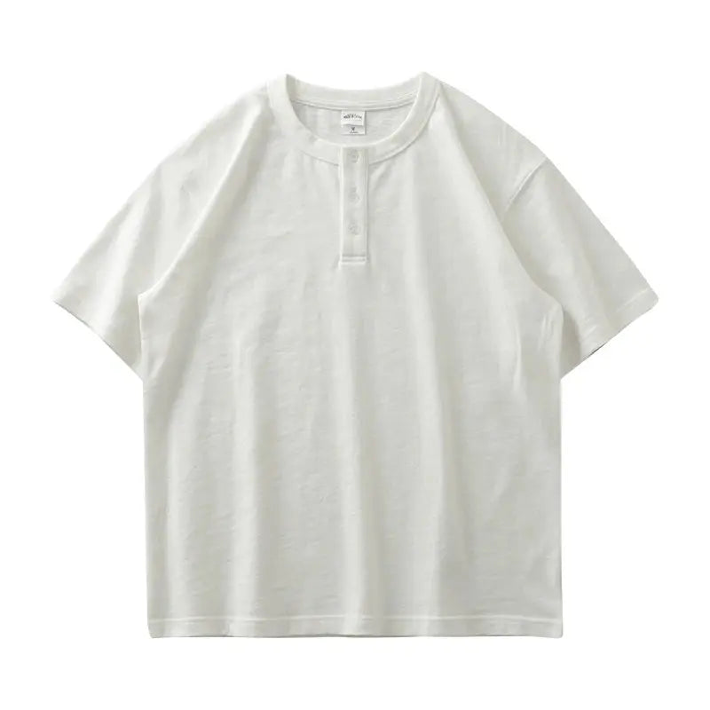 Dukeen 320g Heavyweight Henley Shirt for Men Short Sleeved Summer 100% Cotton Oversized White T Shirt Man Clothing luxecrown.co.uk