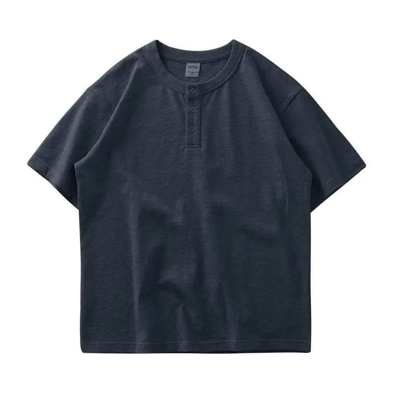 Dukeen 320g Heavyweight Henley Shirt for Men Short Sleeved Summer 100% Cotton Oversized White T Shirt Man Clothing luxecrown.co.uk