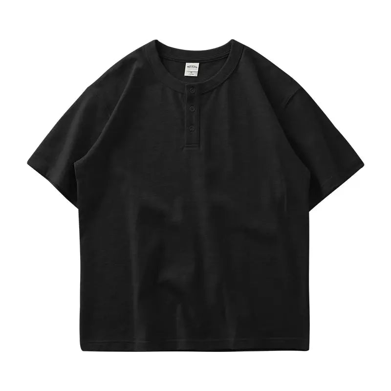 Dukeen 320g Heavyweight Henley Shirt for Men Short Sleeved Summer 100% Cotton Oversized White T Shirt Man Clothing luxecrown.co.uk
