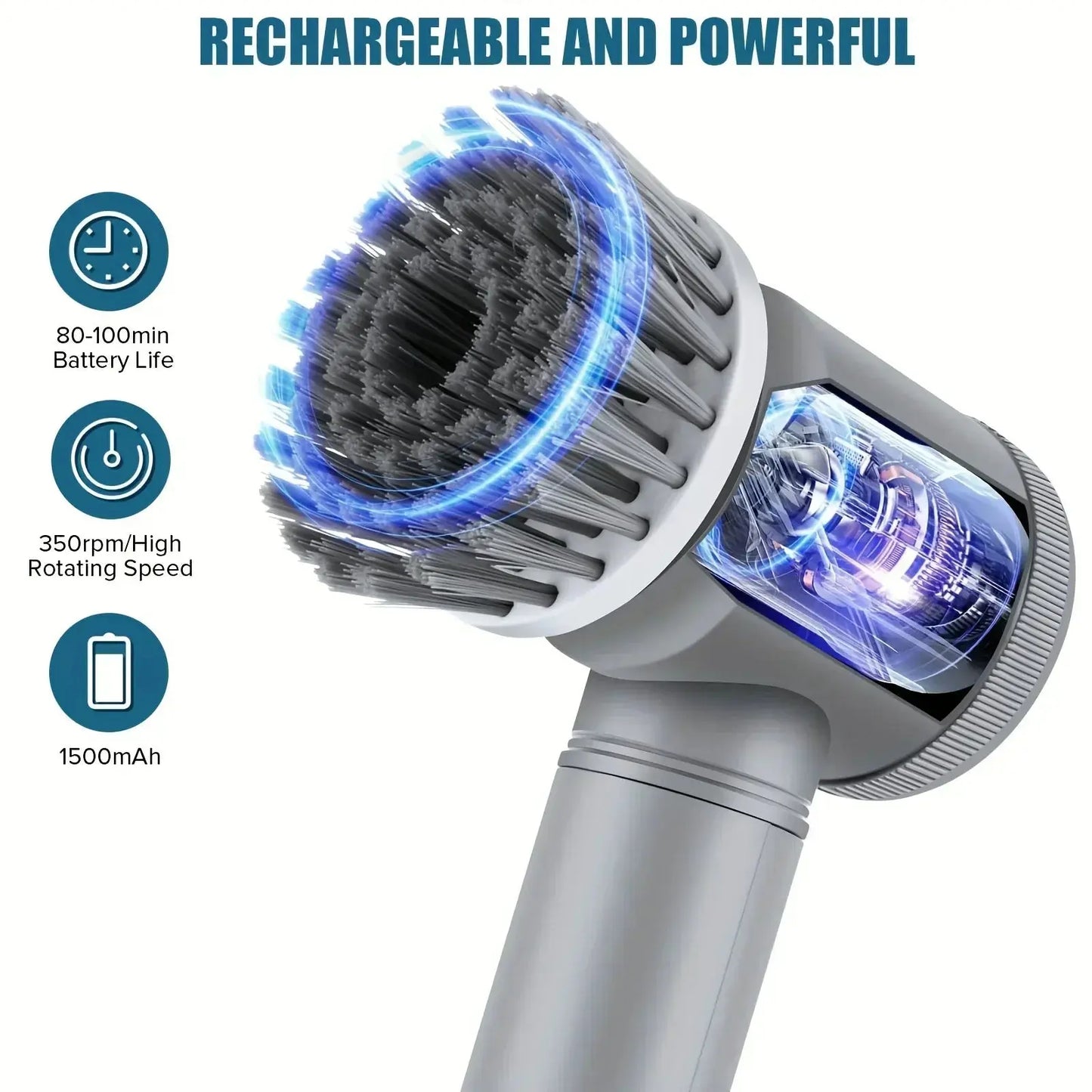 Electric Spin Scrubber, Bathroom Cordless Cleaning Brush Power Scrubber with 5 Replaceable Brush Heads, Electric Cleaning Brush luxecrown.co.uk