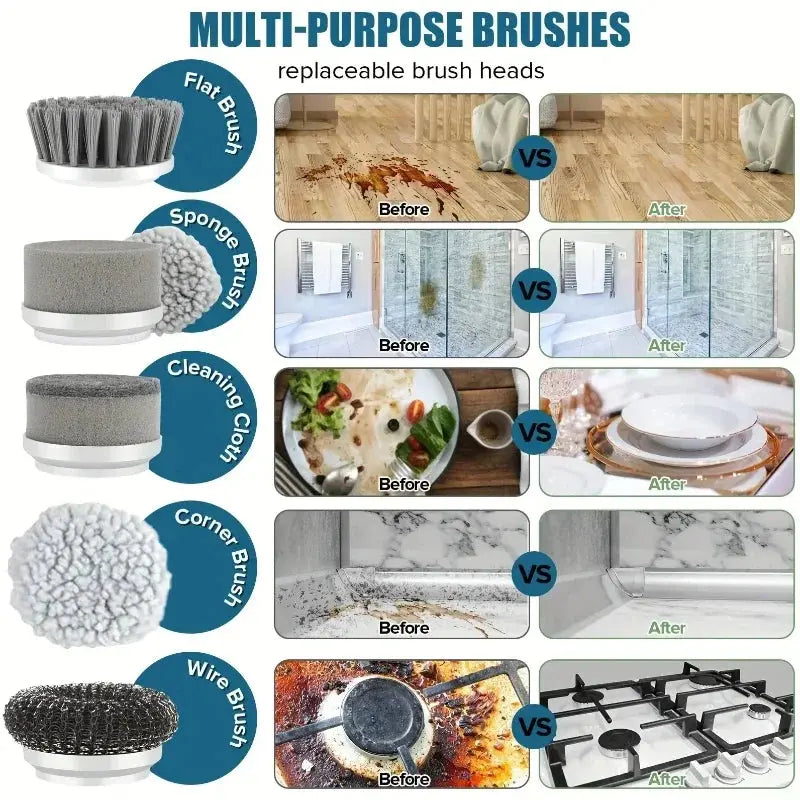 Electric Spin Scrubber, Bathroom Cordless Cleaning Brush Power Scrubber with 5 Replaceable Brush Heads, Electric Cleaning Brush luxecrown.co.uk