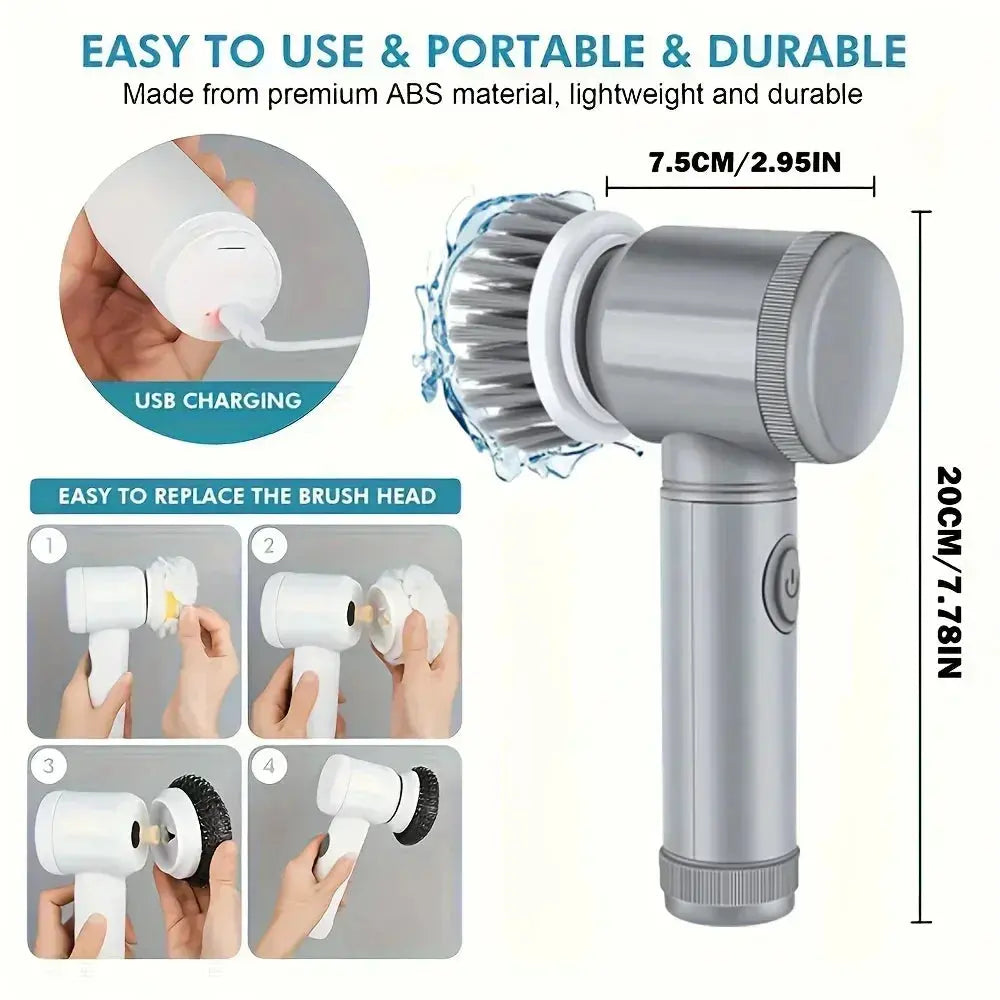 Electric Spin Scrubber, Bathroom Cordless Cleaning Brush Power Scrubber with 5 Replaceable Brush Heads, Electric Cleaning Brush luxecrown.co.uk