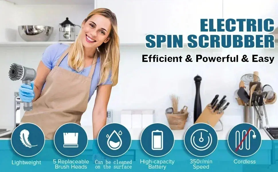 Electric Spin Scrubber, Bathroom Cordless Cleaning Brush Power Scrubber with 5 Replaceable Brush Heads, Electric Cleaning Brush luxecrown.co.uk