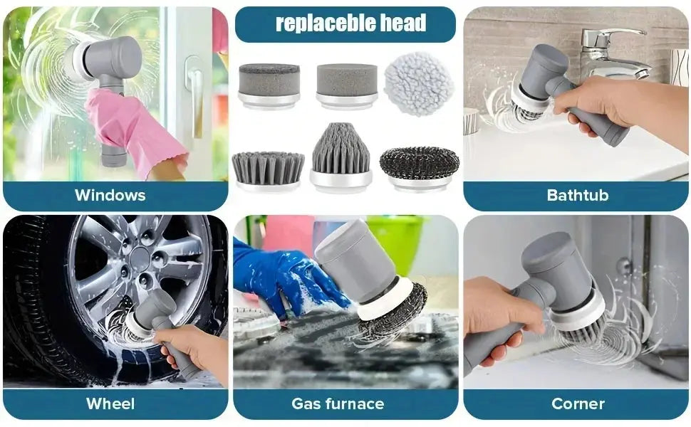 Electric Spin Scrubber, Bathroom Cordless Cleaning Brush Power Scrubber with 5 Replaceable Brush Heads, Electric Cleaning Brush luxecrown.co.uk