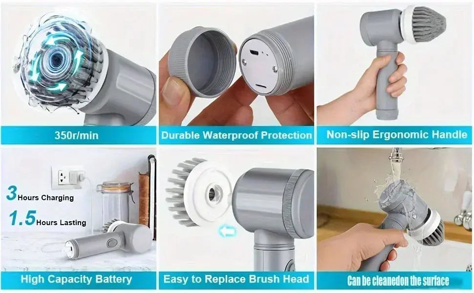 Electric Spin Scrubber, Bathroom Cordless Cleaning Brush Power Scrubber with 5 Replaceable Brush Heads, Electric Cleaning Brush luxecrown.co.uk