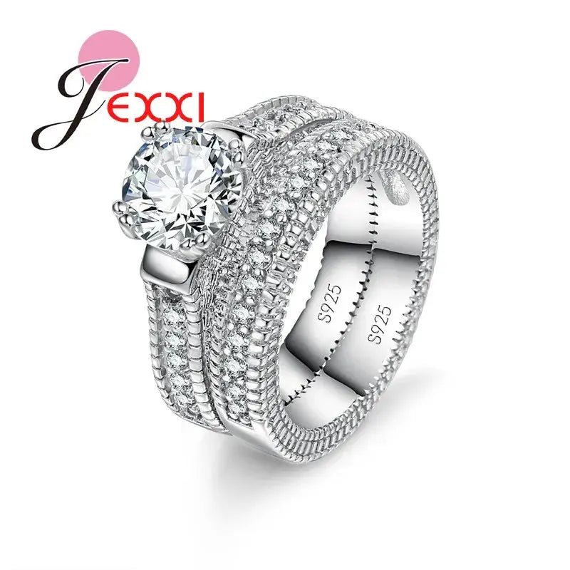 Elegance 925 Sterling Silver 2 PCS Ring Set Paved Full High Quality Shiny Crystals Anel For Women Bride Wedding Jewelry Streetsharks