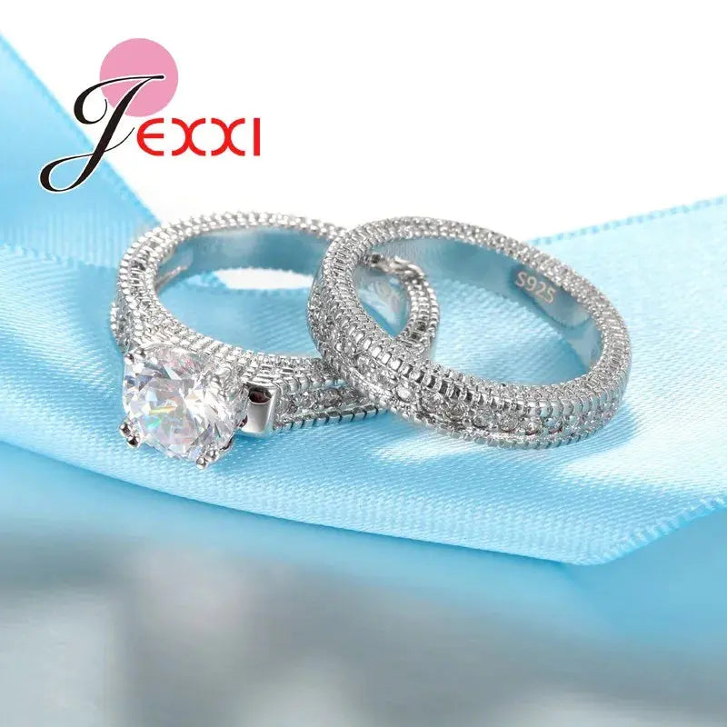 Elegance 925 Sterling Silver 2 PCS Ring Set Paved Full High Quality Shiny Crystals Anel For Women Bride Wedding Jewelry Streetsharks