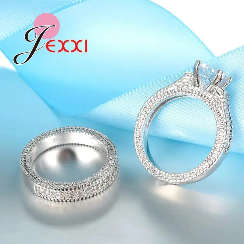 Elegance 925 Sterling Silver 2 PCS Ring Set Paved Full High Quality Shiny Crystals Anel For Women Bride Wedding Jewelry Streetsharks