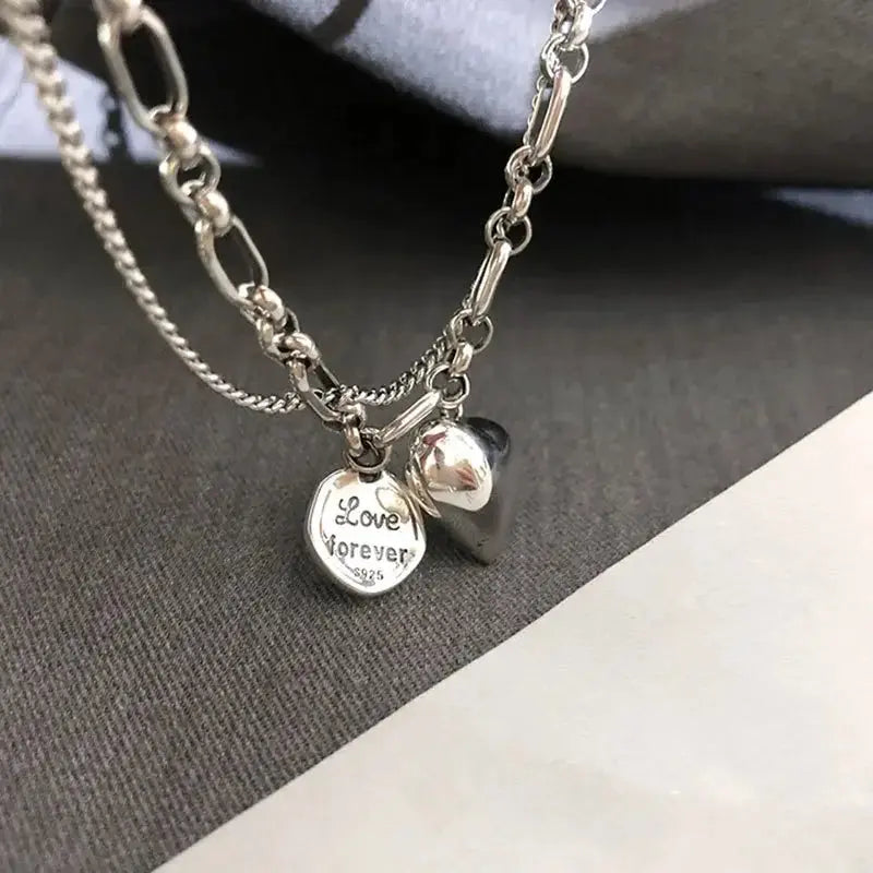 Elegant 925 Sterling Silver Love Letter Heart Double Layer Bracelet Female Unique Design Thai Silver Retro Light Luxury Jewelry Streetsharks