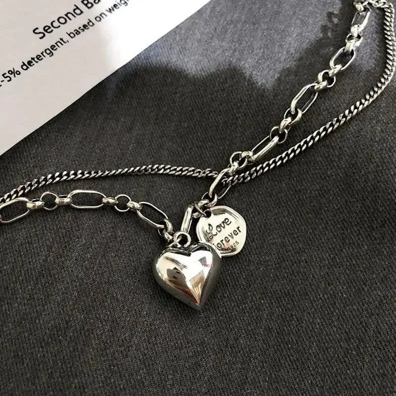Elegant 925 Sterling Silver Love Letter Heart Double Layer Bracelet Female Unique Design Thai Silver Retro Light Luxury Jewelry Streetsharks
