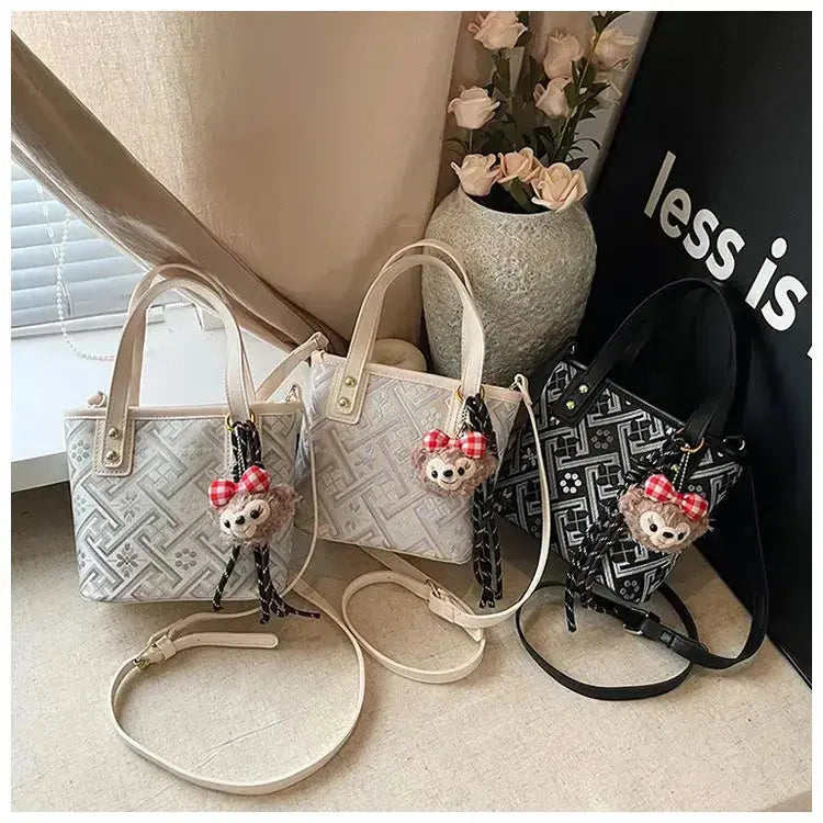 New Ethnic Style Wanji Pattern Bucket Bag Casual Crossbody Lightweight Luxury Urban Simple PU Leather Fashion Handbag luxecrown.co.uk