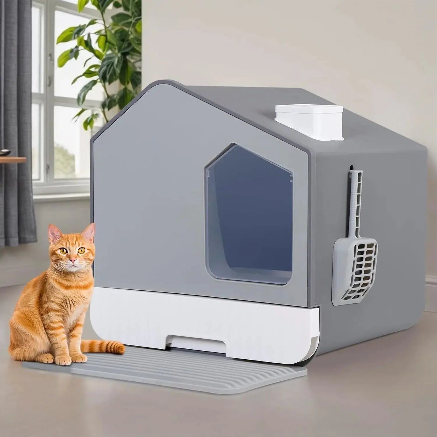 Extra Large Enclosed Cat Litter Box with Mat and Litter Scoop, Odorless Toilet Anti-Splashing Kitty Litter Pan Covered Hooded Ca luxecrown.co.uk
