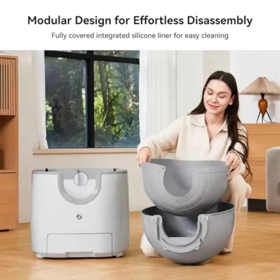 F8 Self-Cleaning Cat Litter Box Large Capacity Open-Top Design for Multi-Cat Homes with Enhanced Safety Features Includes Trash