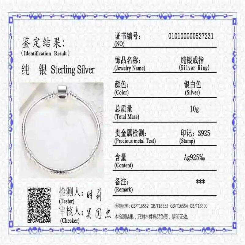 Famous Brand Original Certified 925 Sterling Silver Bracelet for Women DIY Charms Beads Snake Link Chain Classic Wrist Jewelry Streetsharks