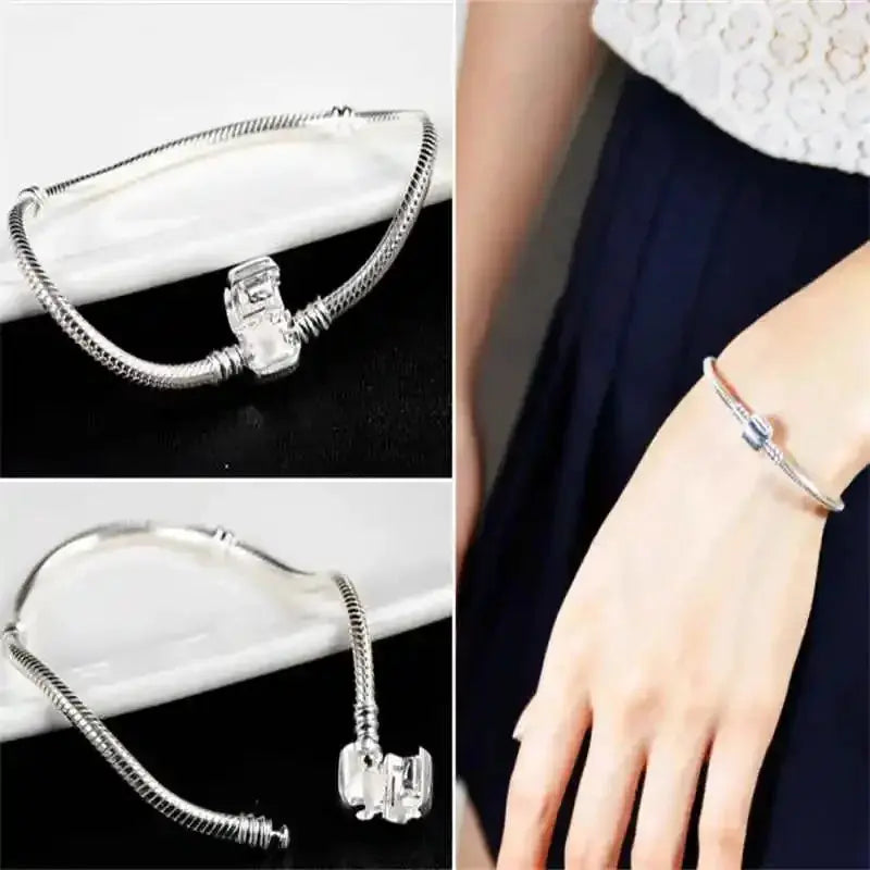 Famous Brand Original Certified 925 Sterling Silver Bracelet for Women DIY Charms Beads Snake Link Chain Classic Wrist Jewelry Streetsharks