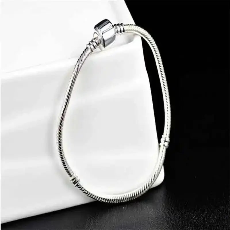 Famous Brand Original Certified 925 Sterling Silver Bracelet for Women DIY Charms Beads Snake Link Chain Classic Wrist Jewelry Streetsharks
