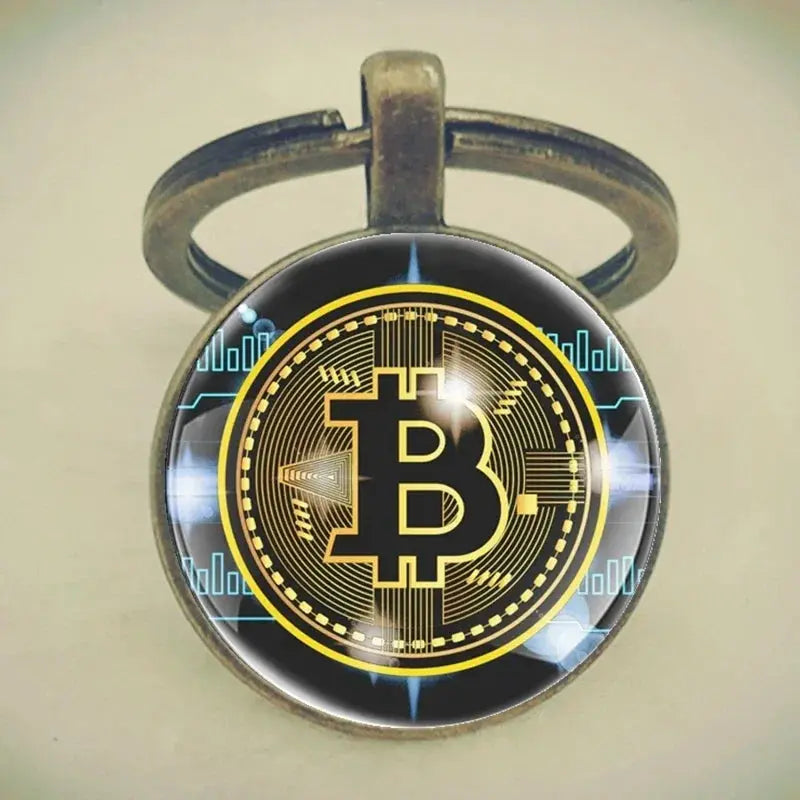 Fashion Bitcoin Design Glass Cabochon Metal Pendant Classic Men's Women's Keychain Keyring Jewelry Keychain Gift Memorial Streetsharks