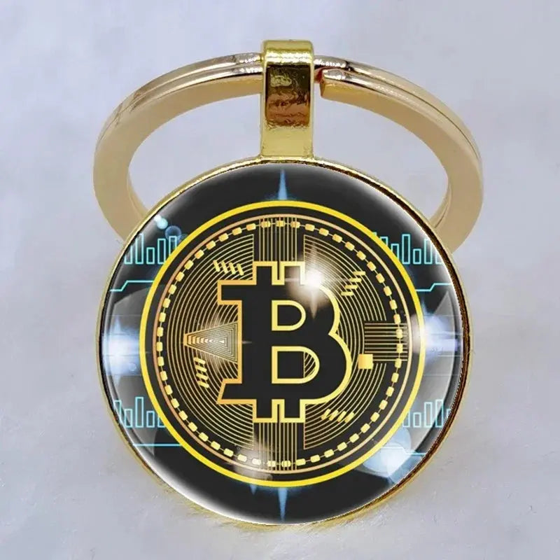 Fashion Bitcoin Design Glass Cabochon Metal Pendant Classic Men's Women's Keychain Keyring Jewelry Keychain Gift Memorial Streetsharks