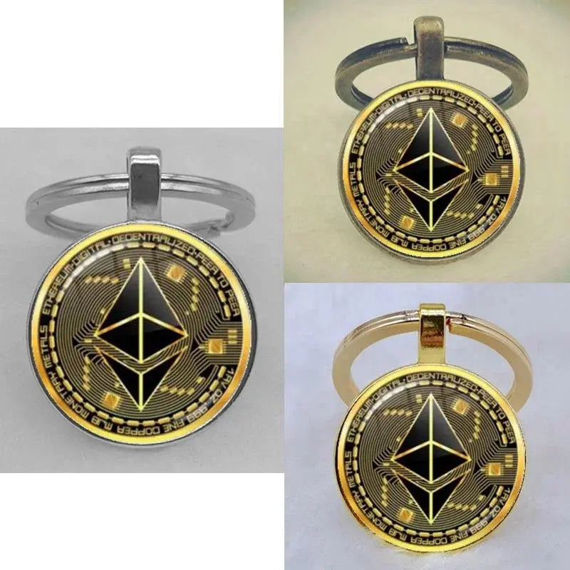 Fashion Bitcoin Design Glass Cabochon Metal Pendant Classic Men's Women's Keychain Keyring Jewelry Keychain Gift Memorial Streetsharks