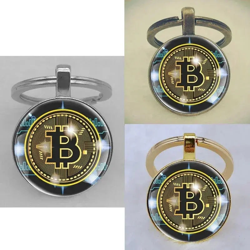 Fashion Bitcoin Design Glass Cabochon Metal Pendant Classic Men's Women's Keychain Keyring Jewelry Keychain Gift Memorial Streetsharks