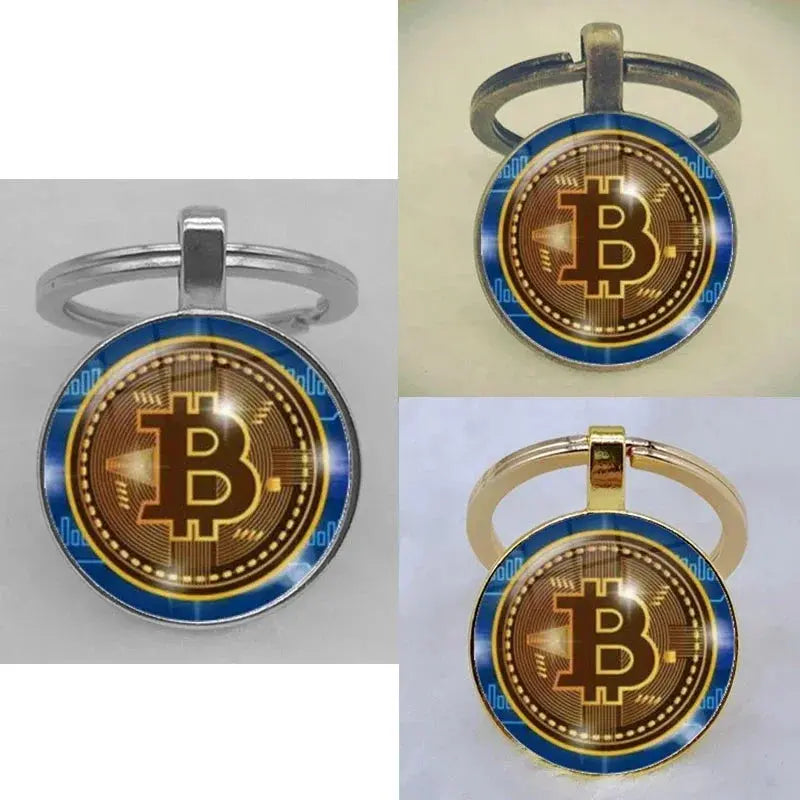 Fashion Bitcoin Design Glass Cabochon Metal Pendant Classic Men's Women's Keychain Keyring Jewelry Keychain Gift Memorial Streetsharks