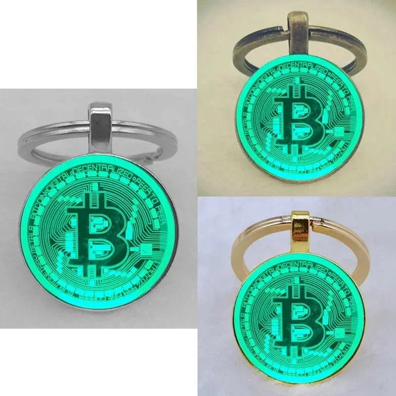 Fashion Bitcoin Design Glass Cabochon Metal Pendant Classic Men's Women's Keychain Keyring Jewelry Keychain Gift Memorial Streetsharks